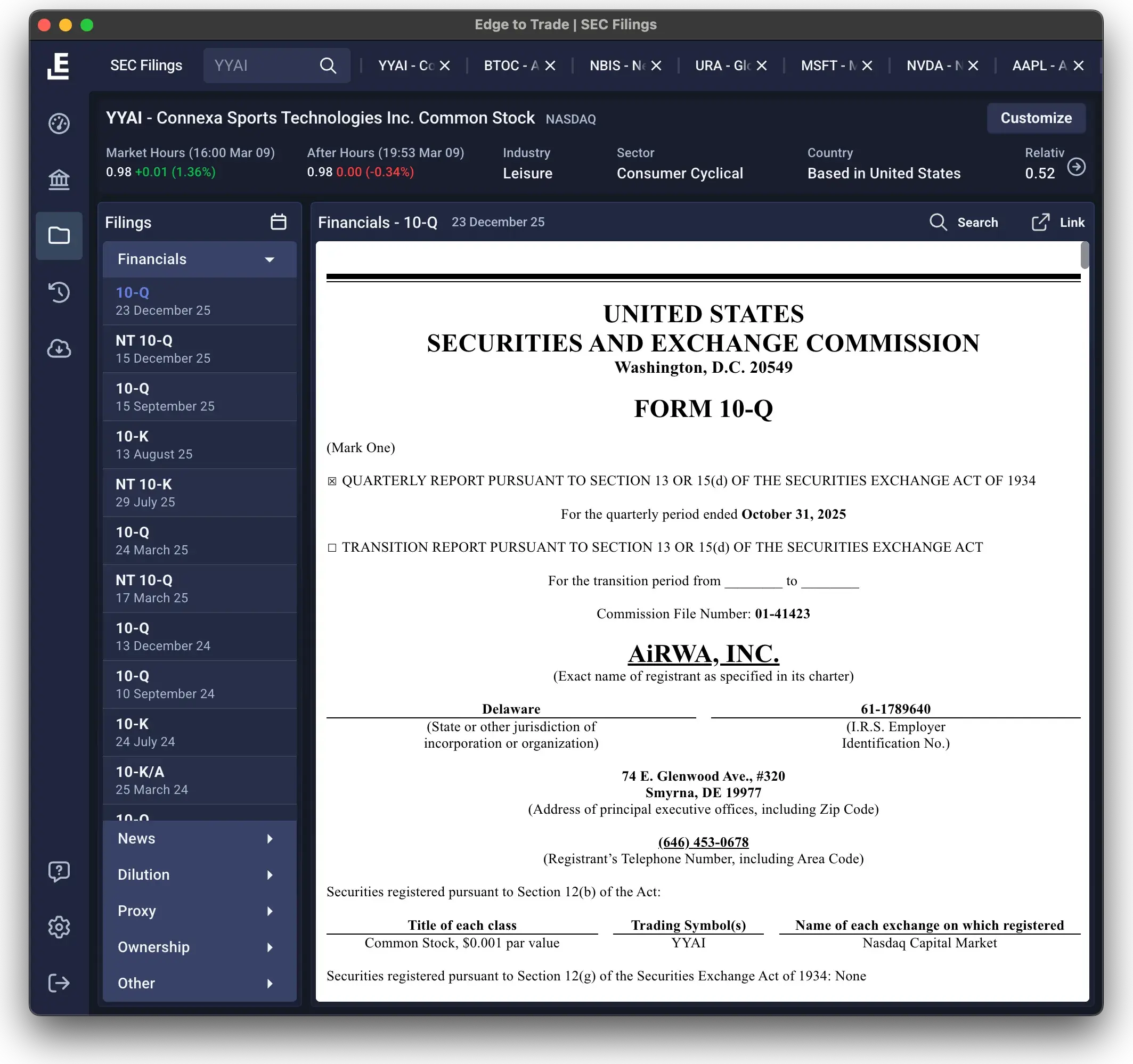 SEC filing analysis interface